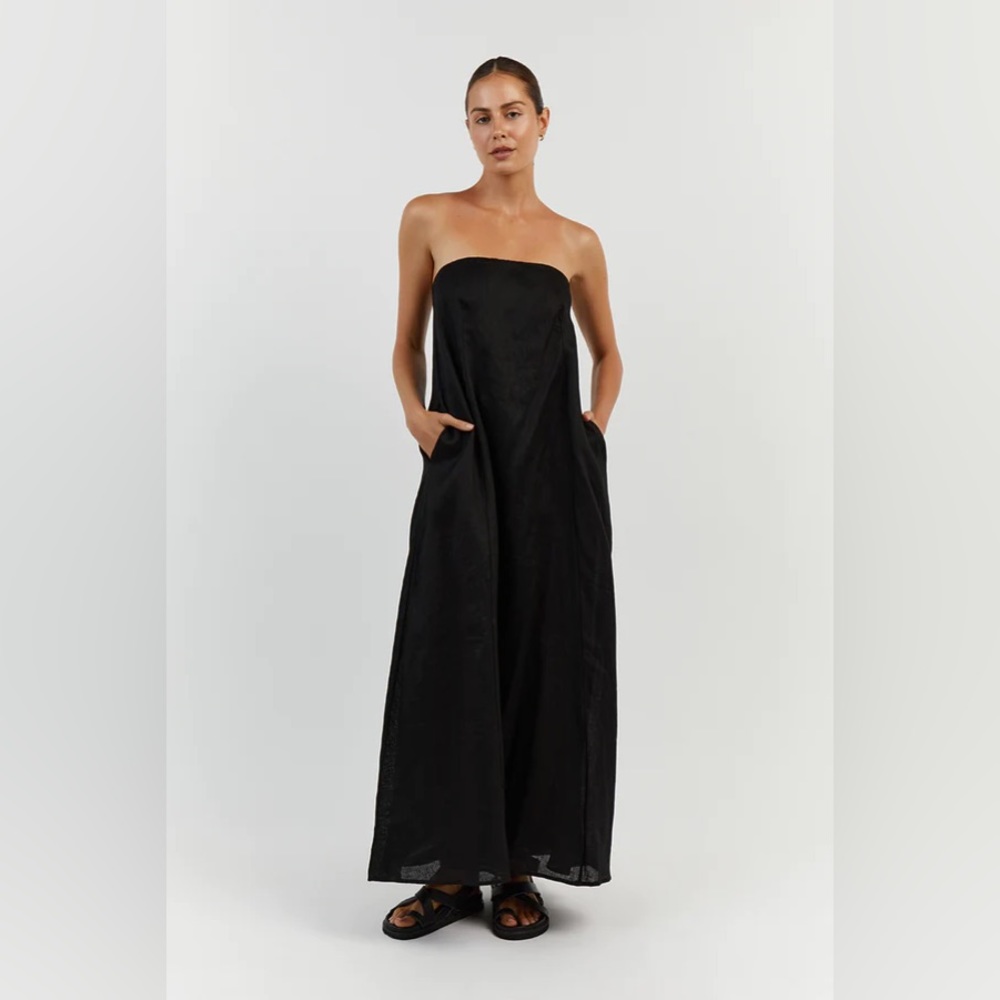 Diish KARNEY BLACK LINEN STRAPLESS DRESS